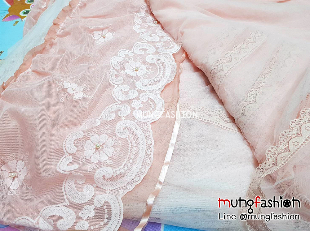 MG มุ้งวินเทจสุดหรู สไตล์เจ้าหญิงแบบสี่เสา No.64 ขนาด 6 ฟุต สีโอรส princess mosquito net