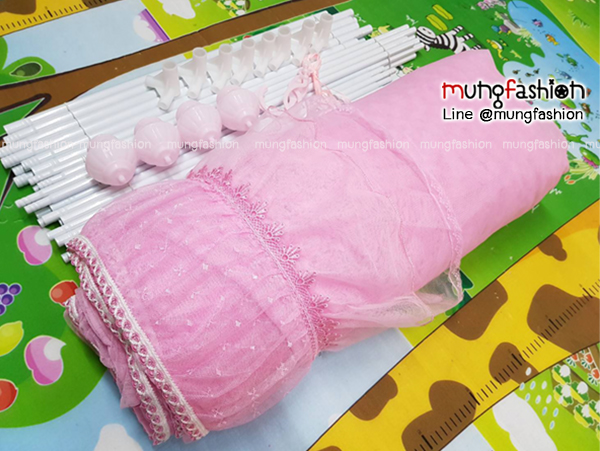 มุ้งสี่เสาซิปกันยุงสีชมพู